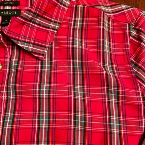 NWOT Women's Talbots The Perfect Shirt Button Up Holiday Tartan Plaid Size 2 - Picture 5 of 5